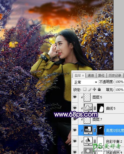 Photoshop给性感长腿推女郎外景写真照调出温暖的霞光色彩