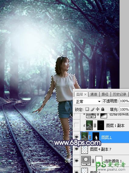 Photoshop给光线发暗的青春少女外拍写真照调出唯美的青蓝色