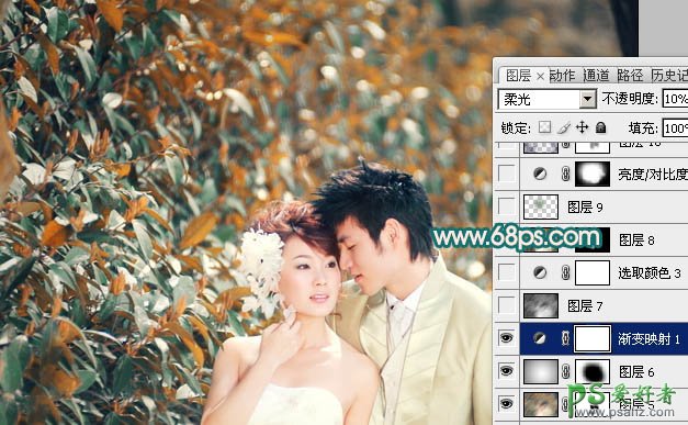 photoshop调出漂亮斑斓的橙红色浪漫爱侣婚片