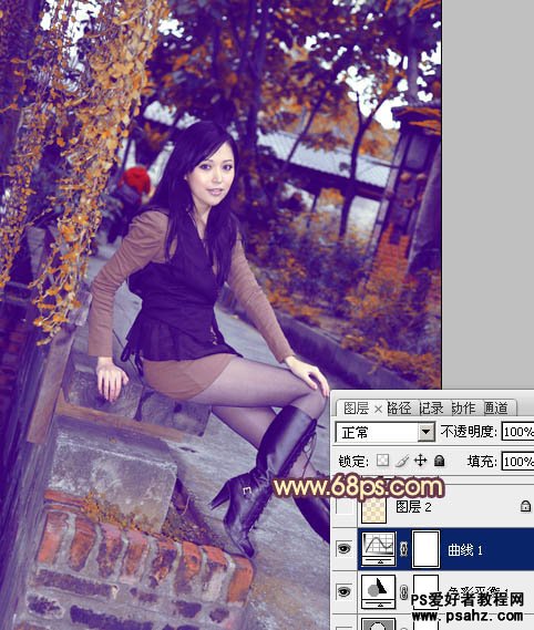 photoshop给街头黑丝美腿少女艺术照调出暗调个性的蓝橙色