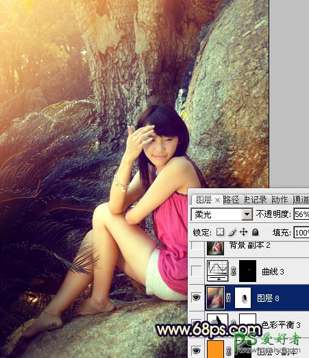 PS调色教程：给公园里的美腿玉足少女图片调出性感的蓝黄色