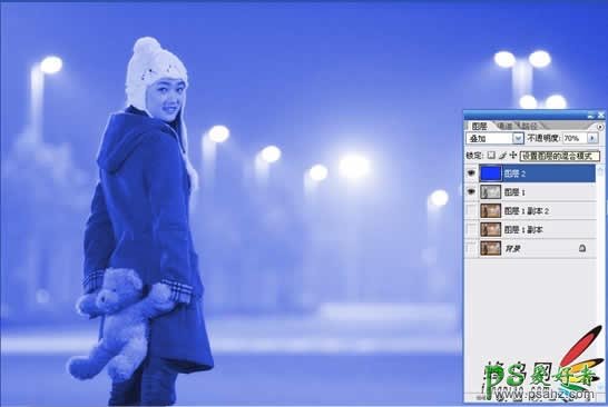 photoshop调出夜色下的蓝色美女精灵效果图片
