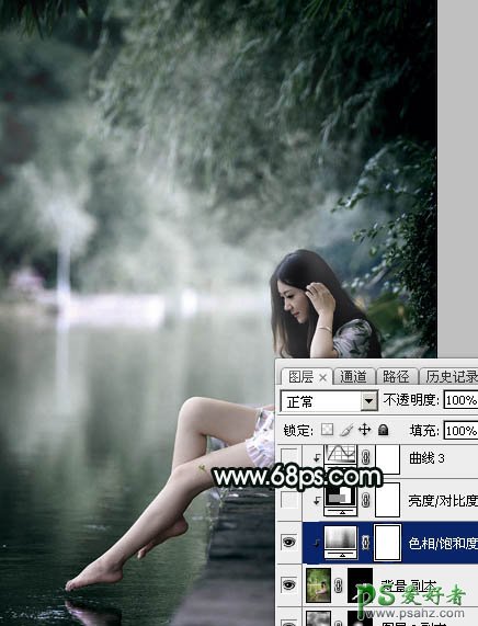 PS美女图片后期调色教程：打造诗情画意般柔美少女古典暗绿色效果