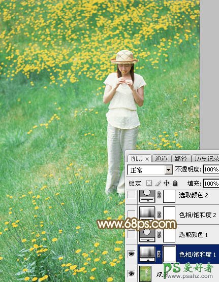 Photoshop给花草甸中的未成年少女写真照调出甜美的韩系粉红色