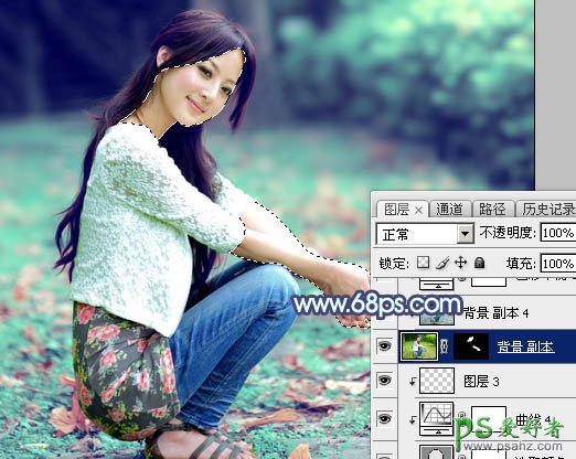 Photoshop给可爱的果子美女生活照调出甜美性感的粉青色效果