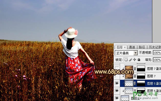 Photoshop给偏灰的美女外景艺术摄影图片调出秋季黄褐色效果