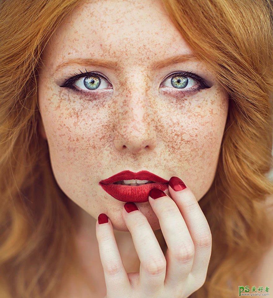 PS美女人像磨皮教程：给高清美女头像脸部消除密集的斑点，雀斑。