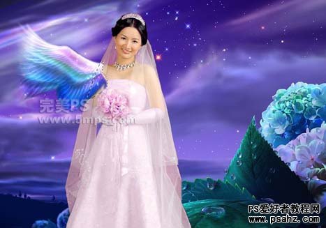 photoshop合成梦幻天使婚纱照美女图片教程实例