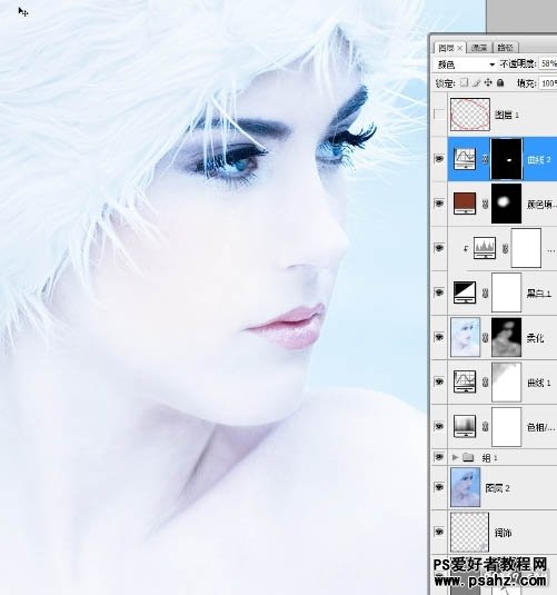 PS照片处理教程：打造冰冷的蓝色水晶美女人像效果教程实例