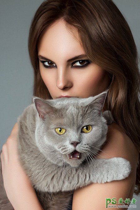 Photoshop给手抱猫咪的高贵美女性感照片进行磨皮-高清人像磨皮