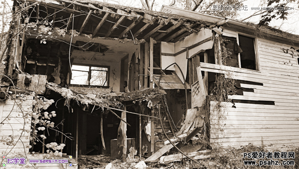 PS合成教程：打造灾难电影中被摧毁的房子场景