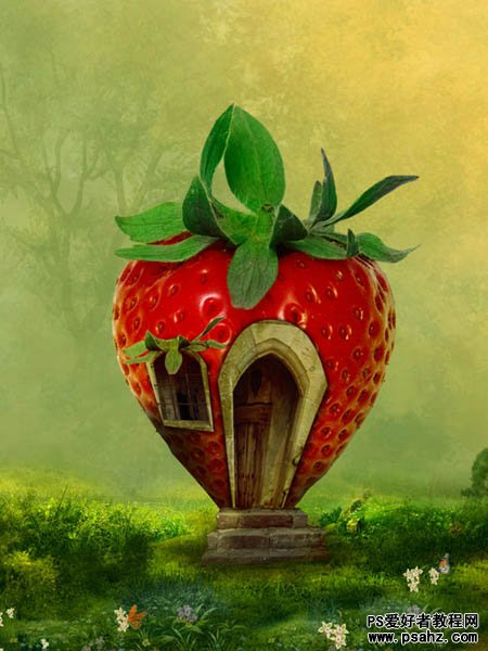 photoshop创意合成一例时尚个性的草莓树屋造型
