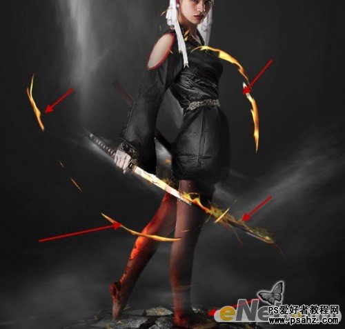 photoshop合成漂亮的火焰女武士插画教程实例