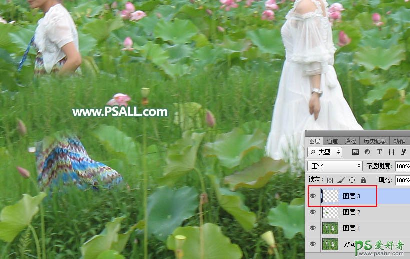 Photoshop快速抠出荷花风景图片中多余的人物，人物抠图实例教程