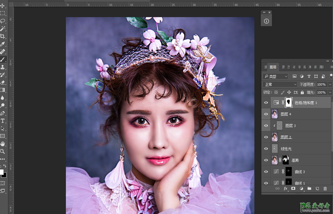 Photoshop给室内欧式美女人像进行磨皮润色，修出牛奶般的皮肤效