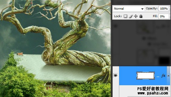 photoshop创意合成飘浮在空中的树屋特效教程
