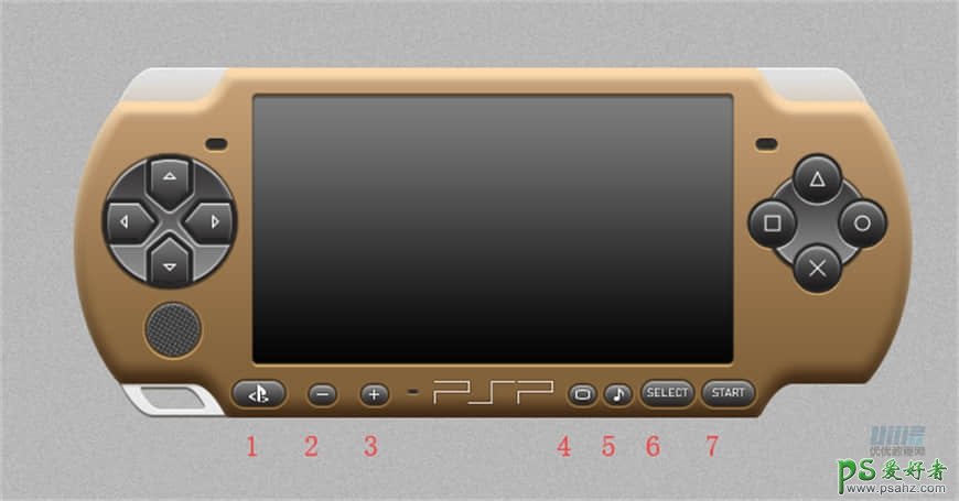 PS手绘逼真的索尼PSP游戏机拟物图标，索尼PSP3000掌上游戏机。