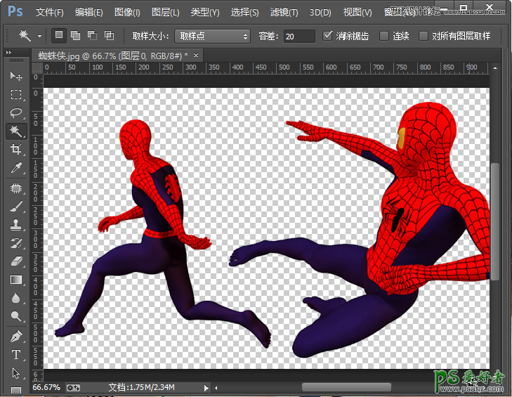 探索PS魔棒抠图技巧教程学习：快速给给蜘蛛侠人像抠图