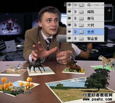 photoshop合成跳出相框的动植物场景效果图