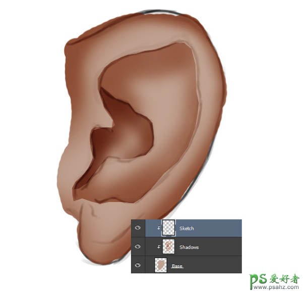 跟着photoshop手绘大师学习绘制逼真的人耳失量图,学习人耳的画法