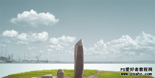 photoshop合成飘浮在空中城市场景特效