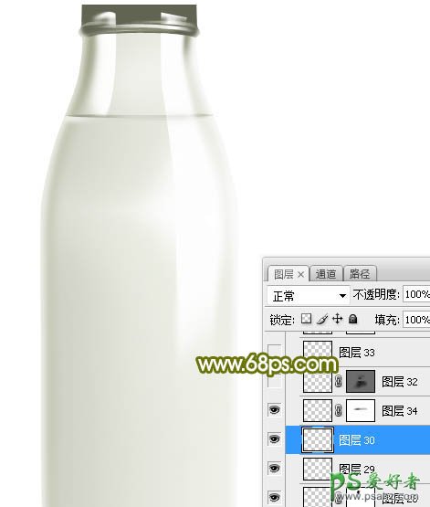 Photoshop手绘一个精致的牛奶瓶子，牛奶玻璃瓶，玻璃材质物品