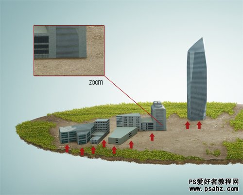 photoshop合成飘浮在空中城市场景特效