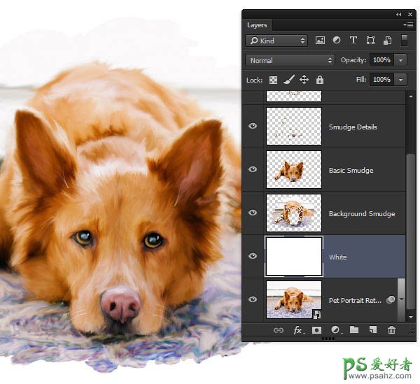 PS转手绘教程：学习用涂沫工具快速把宠物狗照片制作成绘画效果
