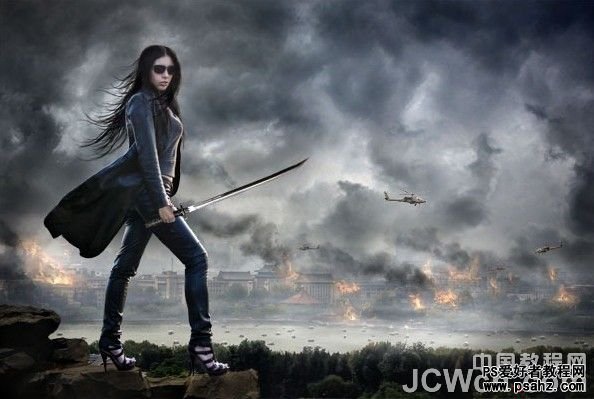 photoshop合成玄幻的美女剑客电影特效照片