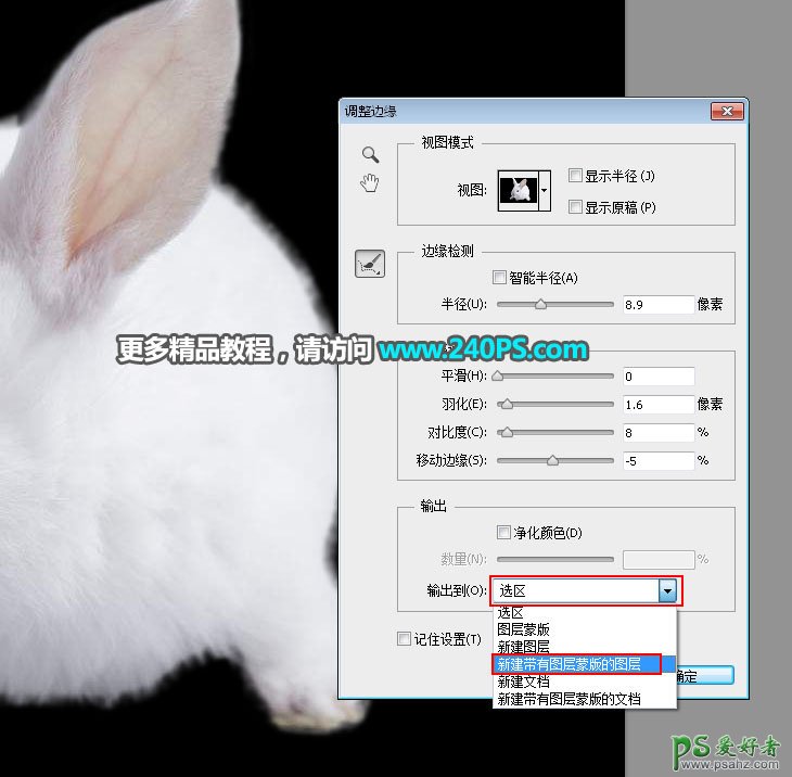 学习用PS调整边缘工具完美抠出毛绒绒可爱的小白兔素材图片
