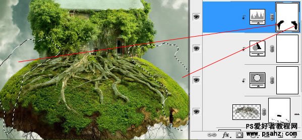 photoshop创意合成飘浮在空中的树屋特效教程