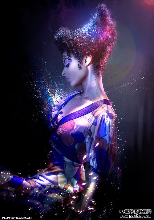 photoshop创意合成身体飞溅的光影少女效果图