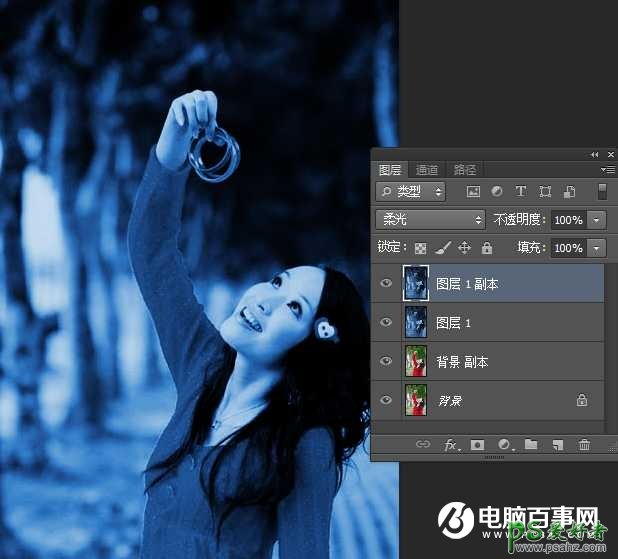 Photoshop给超萌可爱的女孩儿生活照进行抠图换背景，蓝色梦幻背