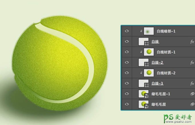 Photoshop手工制作一个逼真的毛绒网球失量图，体育网球图标制作