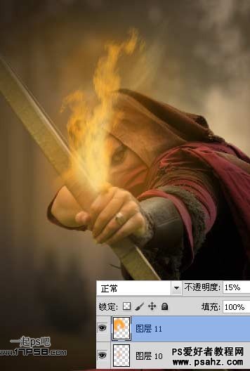 photoshop合成一幅手握火焰弓箭的神秘刺客