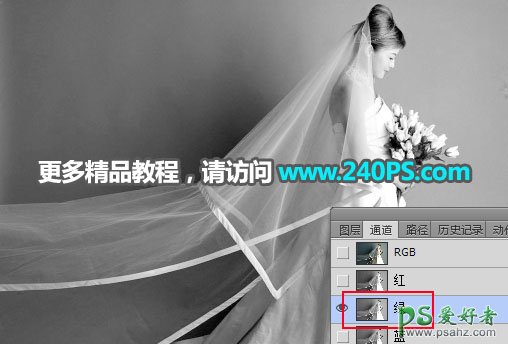 PS通道抠图教程：用钢笔及通道工具完美抠出半透明的美女婚纱照