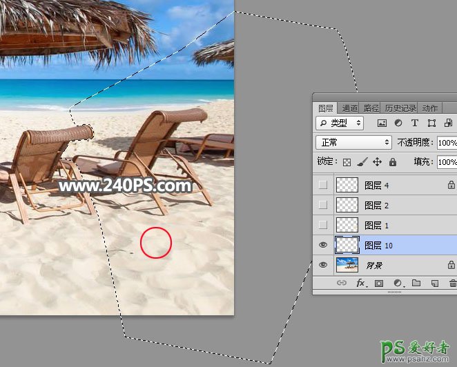 PS抠图进阶教程：用仿制图章工具去除沙滩海景照片中多余的椅子