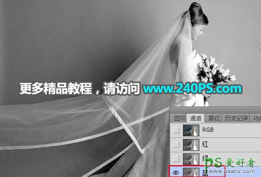 PS通道抠图教程：用钢笔及通道工具完美抠出半透明的美女婚纱照