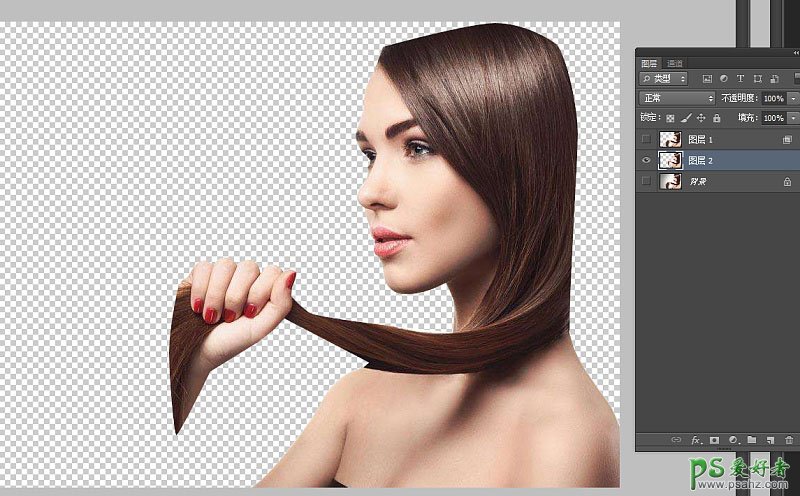 PS抠图教程：学习用混合选项给长头发美女广告图片进行抠图换背景