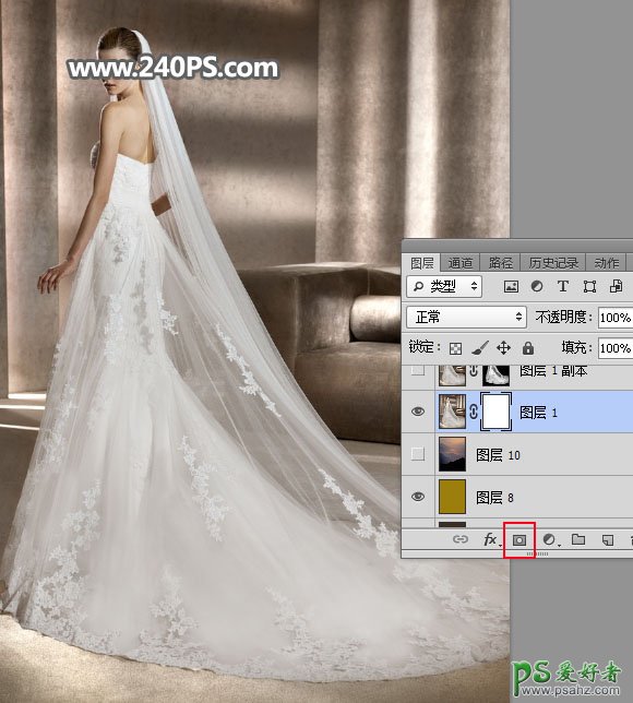 PS婚纱照抠图教程：学习给室内拍摄的欧美女性婚纱照进行抠图换背