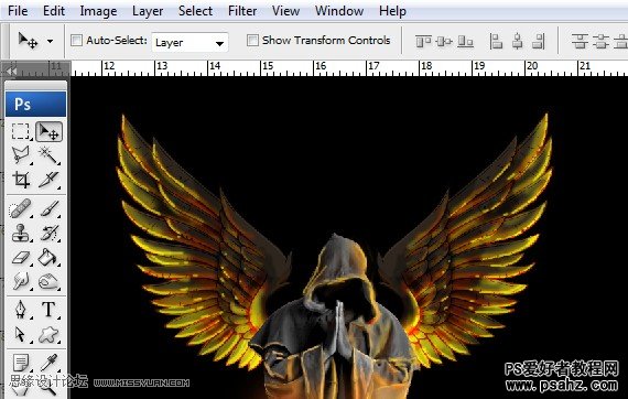 photoshop合成一幅燃烧翅膀的僧侣形象图片