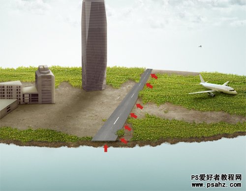 photoshop合成飘浮在空中城市场景特效