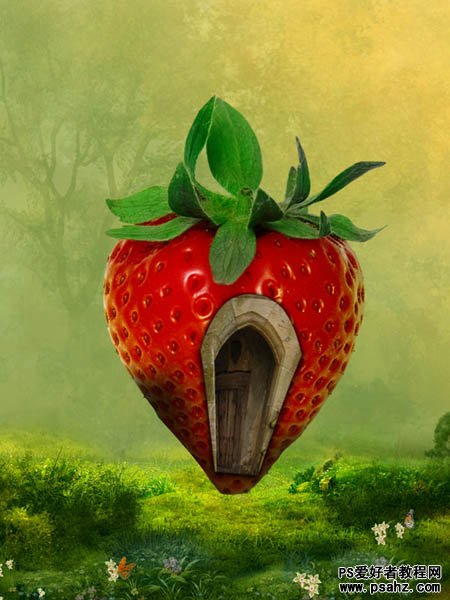 photoshop创意合成一例时尚个性的草莓树屋造型
