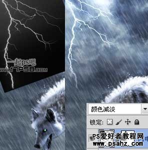 photoshop合成雨夜中绿眼长毛的金钢狼恐怖形象