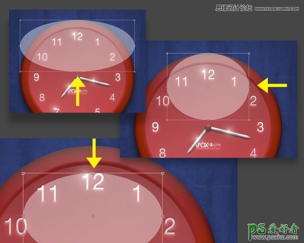 photoshop鼠绘实例教程：手绘质感立体风格的红色钟表失量图