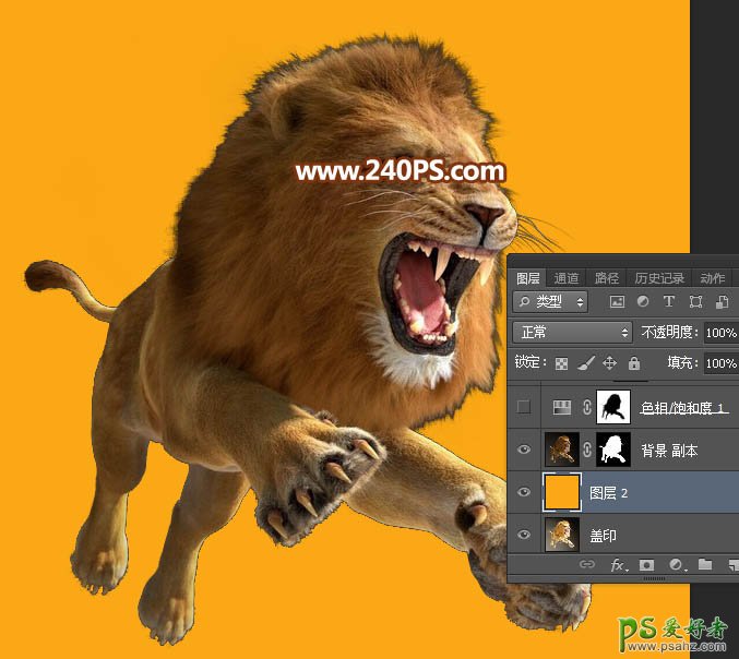 Photoshop通道抠图教程：完美抠出长毛的狮子素材图，跃起的雄狮