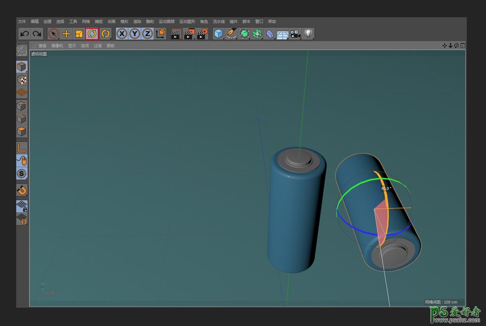 C4D实例教程：制作质感卡风格格的充电电池模型，卡通蓝色电池。