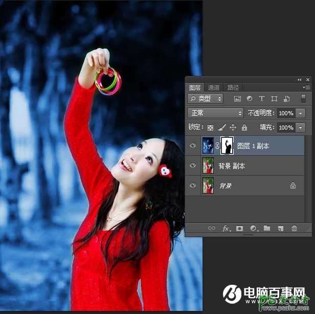 Photoshop给超萌可爱的女孩儿生活照进行抠图换背景，蓝色梦幻背