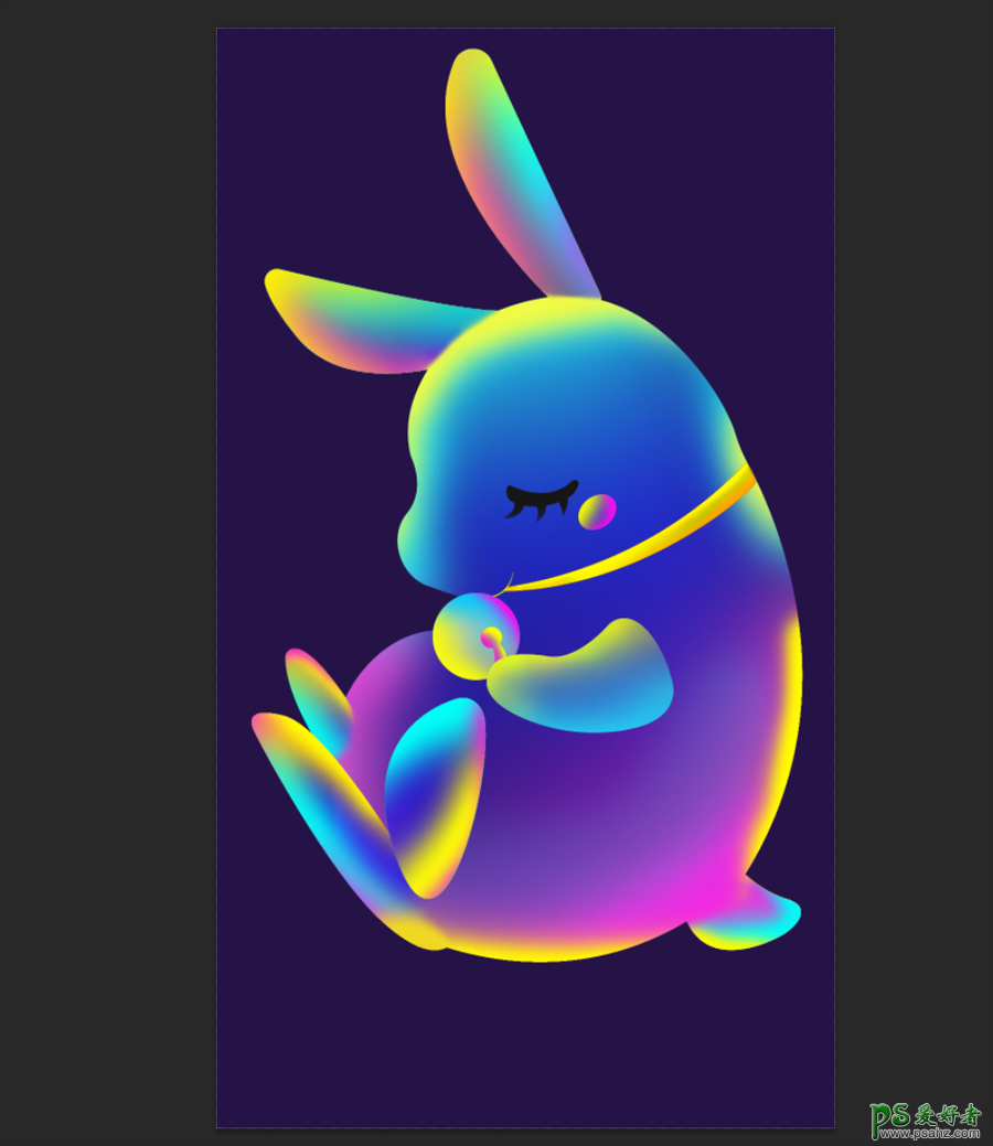 PS鼠绘创意风格的渐变梦幻兔宝宝插画图片，渐变流光类小兔子插画