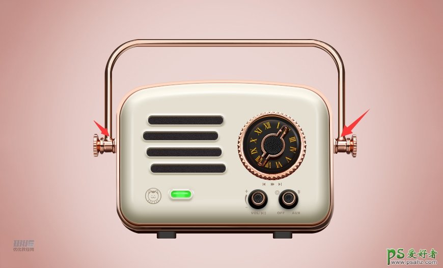 PS手绘教程：学习手工绘制漂亮的收音机素材图，立体复古收音机